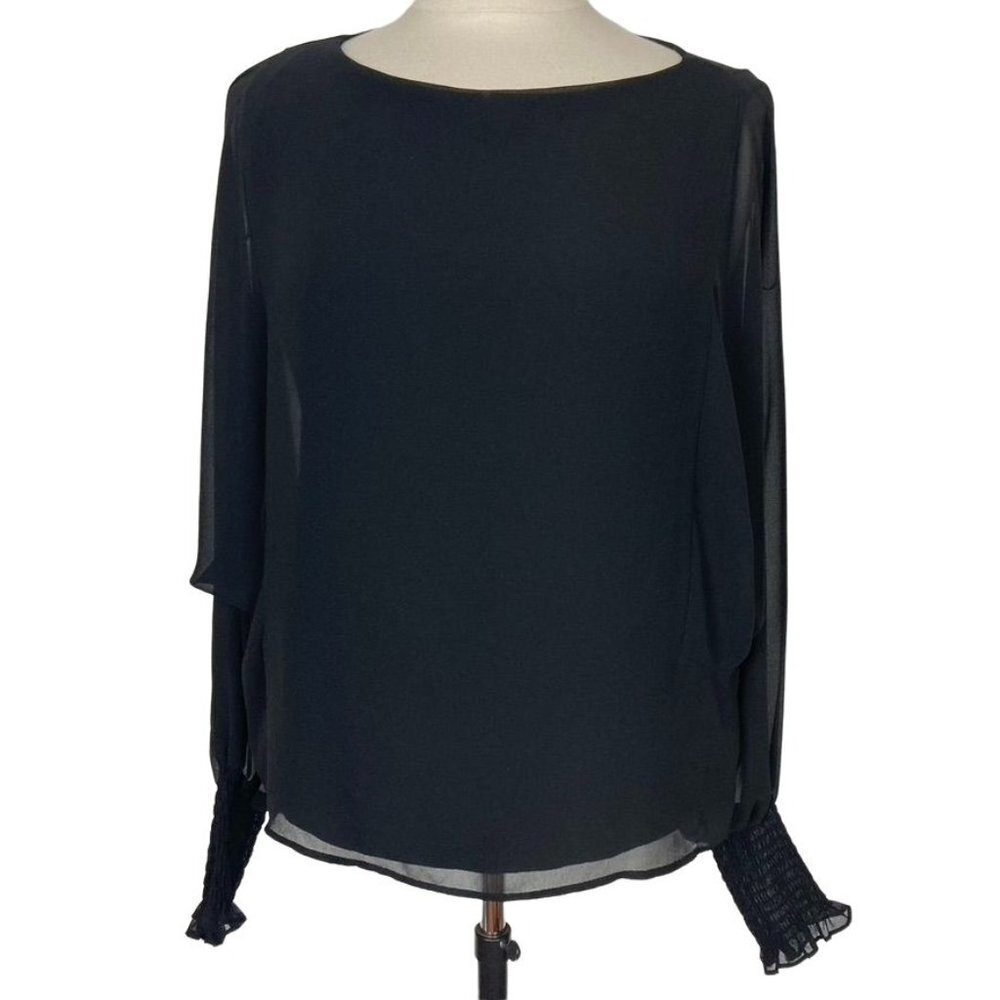Zara Woman Black Blouse Top Womens XS Sheer Overlay